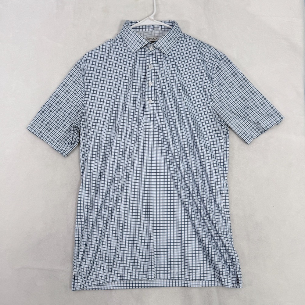 Collars & Co Polo Shirt Mens M Blue Plaid Golf Performance Stretch